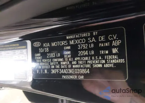 2019 Kia Forte S z USA, uszkodzony, nr VIN 3KPF34AD3KE039864